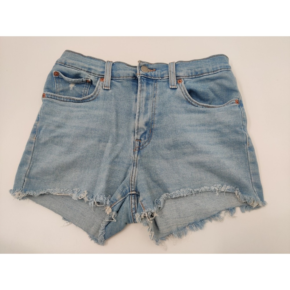 Levis Womens High Rise Denim Shorts Light Wash Frayed Hem Size 29 Blue Cut-Off
